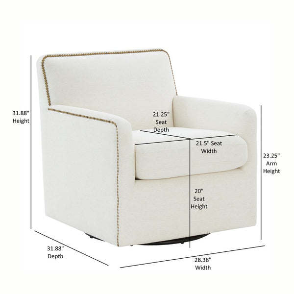 English Elm Torrance Swivel Accent Chair with Antique Brass Nailhead Trim for Modern Living Cream B050P451390