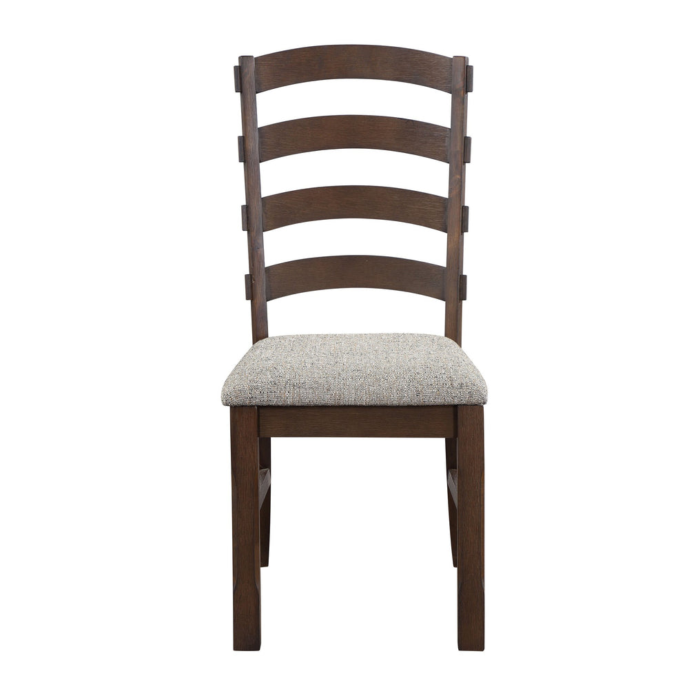 English Elm Grey Ladder Back Side Chairs Set Of 2 - Rustic Brown Finish, Comfortable Upholstered Seating For Any Decor B062P182764