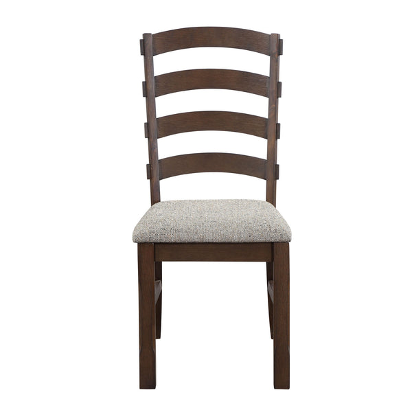 English Elm Grey Ladder Back Side Chairs Set Of 2 - Rustic Brown Finish, Comfortable Upholstered Seating For Any Decor B062P182764