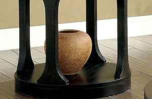 English Elm Transitional Bold Round End Table with I-Shaped Legs and Lower Shelf for Stylish Storage and Decor Antique Black 26 L x 26 W x 9 H B2741P357294