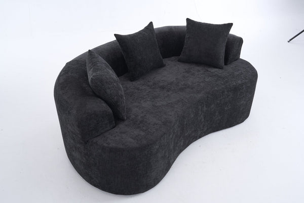 English Elm Crescent-shaped Chenille Loveseat Low Profile Curved Sofa for Modern Living Rooms Black W5188P450356