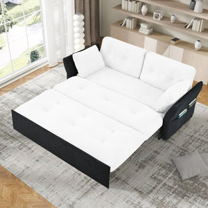 English Elm Convertible Pull Out Sofa Bed Queen Size with Steel Frame, Dual Armrests, Chenille Sleeper Couch with Storage and Casters White+Black W3163P269663
