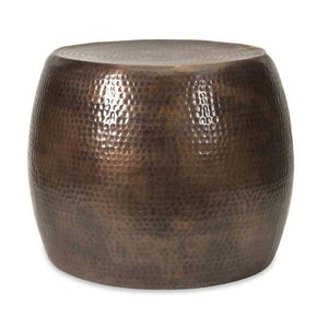 English Elm D19.5x16" Nuria Hammered Accent Table — Versatile Short Pedestal for Plants, Seating, Global-Inspired Decor W2078P410078