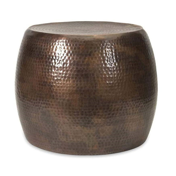 English Elm D19.5x16" Nuria Hammered Accent Table — Versatile Short Pedestal for Plants, Seating, Global-Inspired Decor W2078P410078