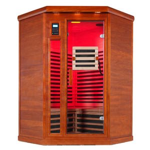 English Elm Far Infrared Two Person Corner Sauna Okoume Wood Low Emf Full Spectrum Therapy Cabin W3973S00014