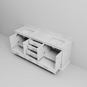 English Elm White Double Bath Vanity With Elegant Carrara Marble Top - Ample Storage & Soft-Close Features! B2731P258259-GIGA