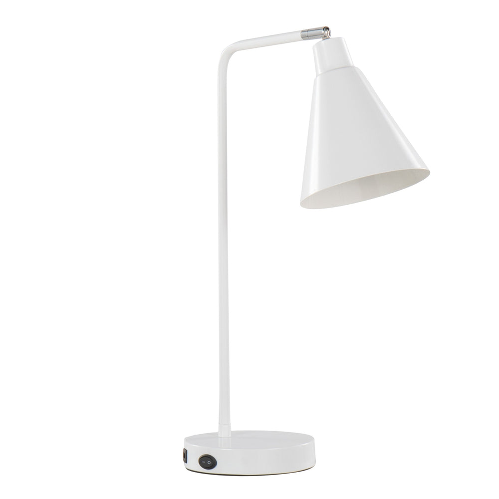 English Elm Pix 19" Contemporary Metal Task Lamp Glossy White with Chrome Accent & Built-In USB Port — Modern Desk Lighting B202P224225