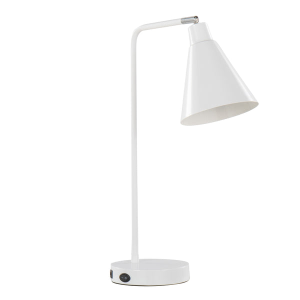 English Elm Pix 19" Contemporary Metal Task Lamp Glossy White with Chrome Accent & Built-In USB Port — Modern Desk Lighting B202P224225