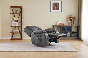 English Elm Black Air Leather Massage Recliner with Vibration Heating for Living Room Lounge Gray B2766P488713