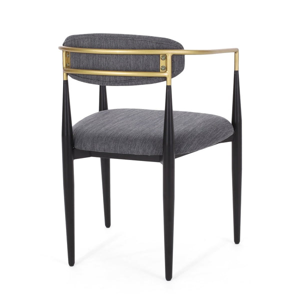 English Elm Dining Arm Chairs Set of 2 Gold Accent Iron Frame Upholstered Modern Minimalist N771P392272C