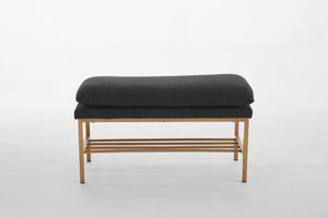 English Elm End of Bed Bench with Shelf - Linen Upholstered Storage Shoe Ottoman, Modern Metal Legs, 300 LB Capacity Black W2725P207319