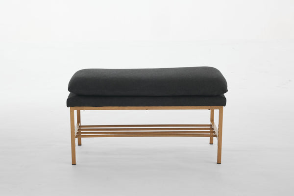 English Elm End of Bed Bench with Shelf - Linen Upholstered Storage Shoe Ottoman, Modern Metal Legs, 300 LB Capacity Black W2725P207319