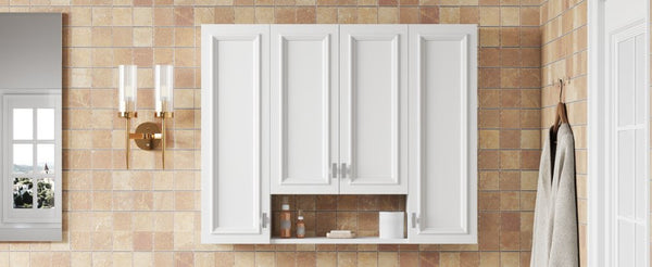 English Elm Modern Wall Mounted Medicine Cabinet with Open Shelving and Soft Close Hinges for Bath N710P358592K