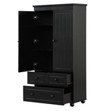 English Elm Tall Storage Cabinet With Three Drawers For Bathroom/Office, Black