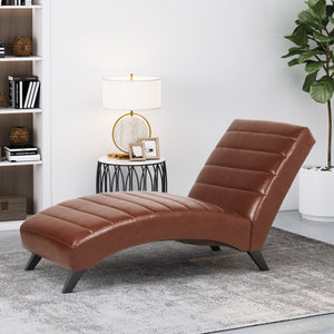 English Elm Christopher Knight Home® - FINLAY Curved PU Chaise Lounge with Birch Legs — Ergonomic Faux Leather Seat for Modern Comfort and Style Light Brown 43.5 L x 26.5 W x 14.5 H 70507.00