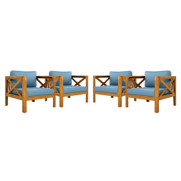 English Elm Christopher Knight Home® - Patio Conversation Set - Stylish Acacia Wood Chairs With Cushions & Foldable Side Table For Outdoors N770P264304T_N770P261552T