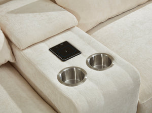 English Elm Modern Sectional Sofa with Console USB Charging and Reading Light, Velvet Microfiber, Solid Wood Frame Beige B205S00082