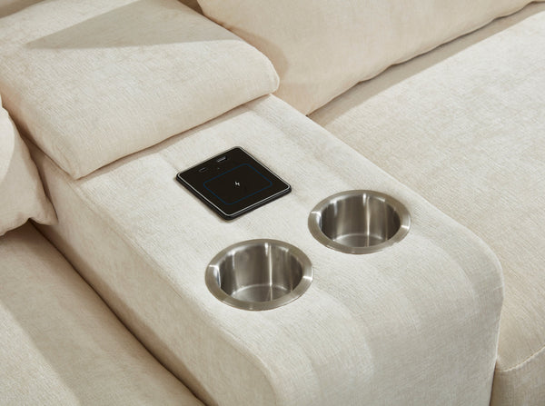 English Elm Modern Sectional Sofa with Console USB Charging and Reading Light, Velvet Microfiber, Solid Wood Frame Beige B205S00082