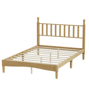 English Elm Full Size Rubberwood Platform Bed Gourd Headboard Retro Bohemian Bedroom Frame N733P338317M