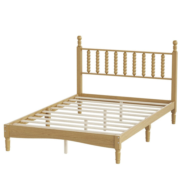 English Elm Full Size Rubberwood Platform Bed Gourd Headboard Retro Bohemian Bedroom Frame N733P338317M
