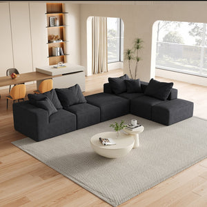 English Elm Modern Upholstered Sectional Sofa Set Modular 132" L-Shape Chenille Couch with 6 Pillows, No-Assembly Comfort and FlexibilityReadable? Black W834S00500