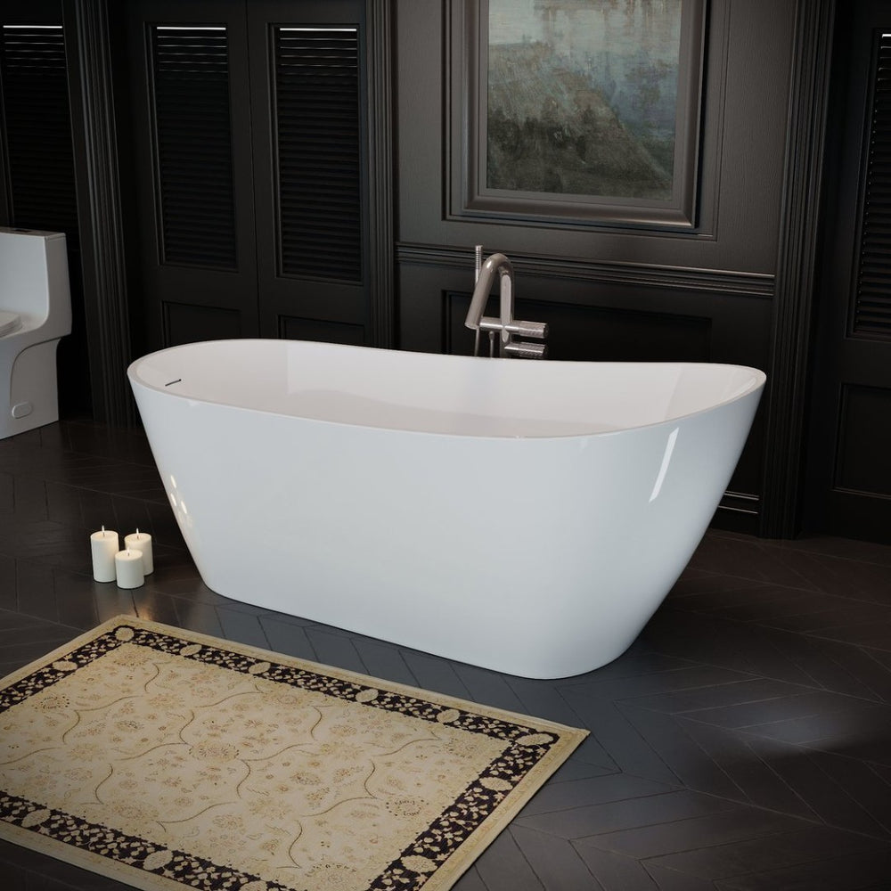 English Elm 55'' Acrylic Freestanding Soaking Tub Glossy Sculptural Design with Cupc Drain W1920P358687
