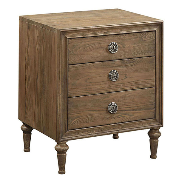 English Elm Reclaimed Oak Nightstand with 3 Drawers — Felt-Lined Top, Dovetail Craftsmanship, Metal Handles, Elegant Bedside Storage B062P189221