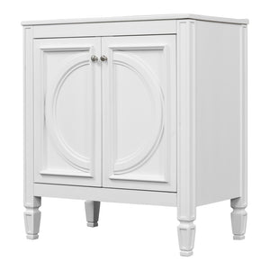 English Elm [video] 60 Inch Freestanding Double Sink Bathroom Vanity with Ceramic Basins Soft Close Storage White N759S226000K