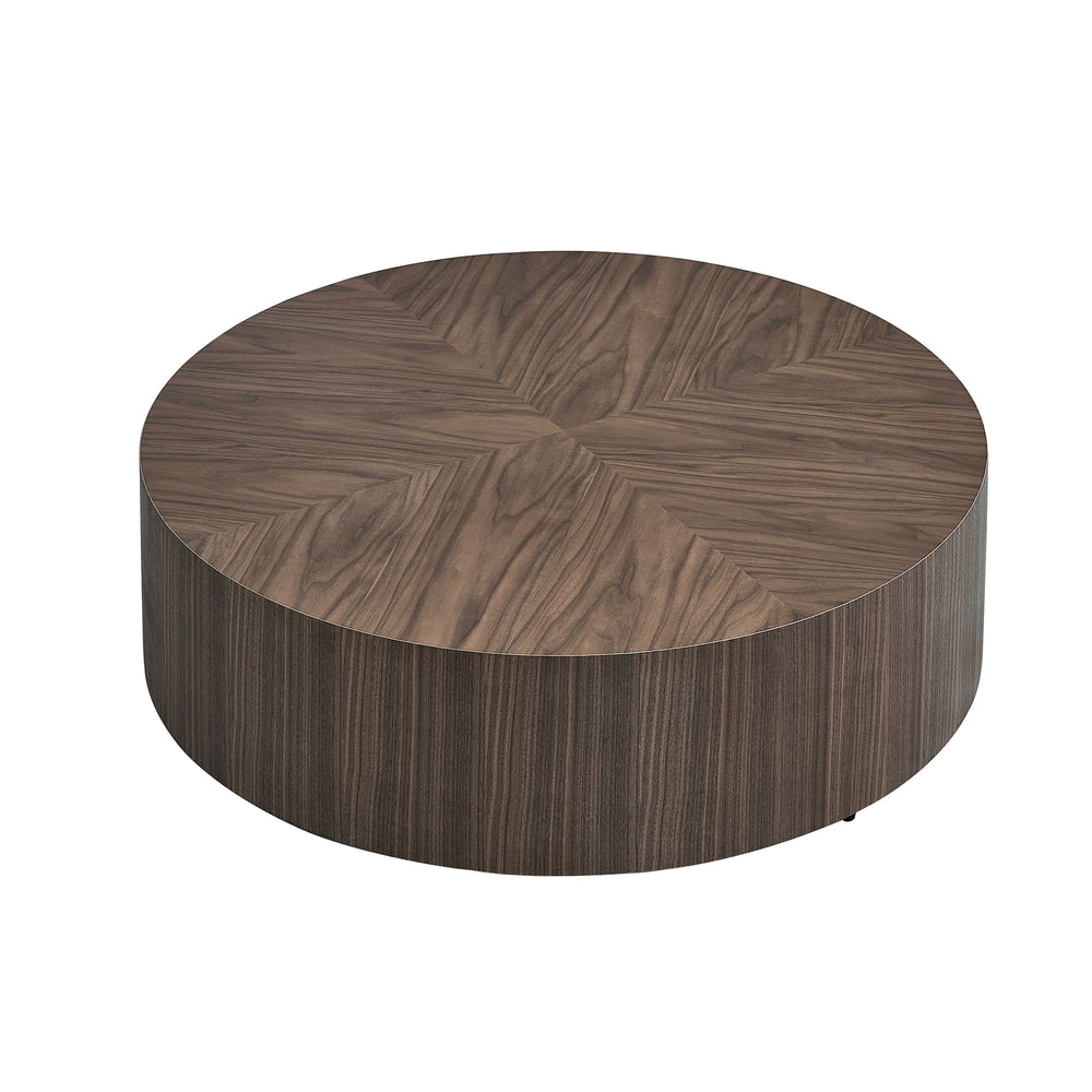 English Elm 35.43 Modern Round MDF Coffee Table Drum Centerpiece for Living Room Apartment Walnut Finish, No Assembly Required W2582P188320