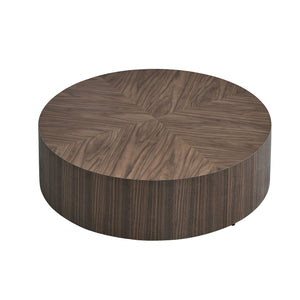 English Elm 35.43 Inch Modern Round Coffee Table Mdf Coffee Table For Living Room,Drum Center Table For Apartment,No Need Assembly,Walnut