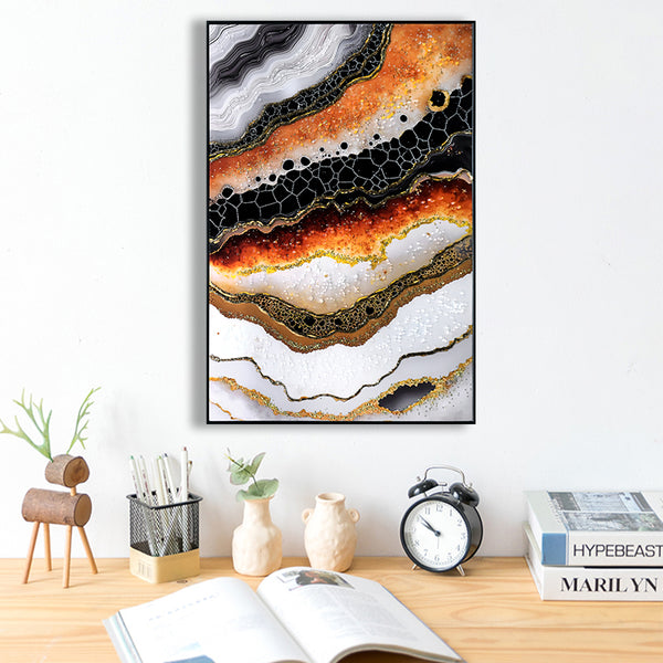 English Elm Luxury Crystal and Pearl Hand-Painted Oil Painting Canvas Mural for Hallway Entrance Modern Decor Black+Orange W3374P322235