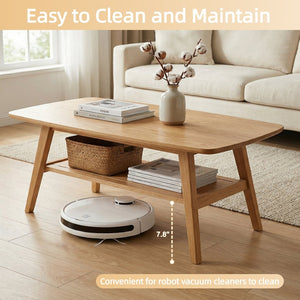 English Elm Mid Century Modern Solid Oak Two Tier Coffee Table with Open Shelf for Living Room Wood W3204P469106