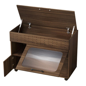 English Elm 2 IN 1 Multi-use Cat Litter Box Enclosure Walnut Side Table with Storage, Mid-Century Modern Buffet Cabinet, Flip-Up Door, Rollers, Large Capacity — 35.5"L x16.3"W x27.2"H N843P254845W