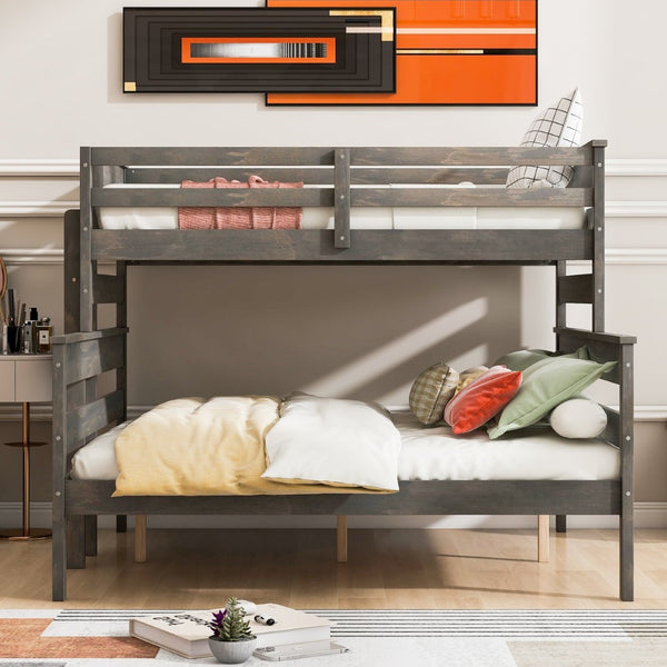 English Elm Wood Twin Xl Over Queen Bunk Bed In Gray - Stylish Space-Saving Solution For Kids & Guests! GX000446AAE-1-GIGA