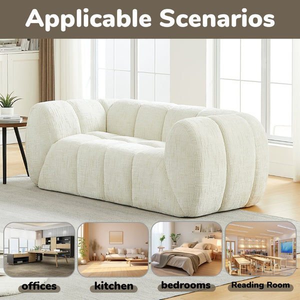 English Elm Chenille Cloud Sofa Quilted Checkered Seat Pure Foam Deep Cushion Contemporary Living Room Beige W834S00638