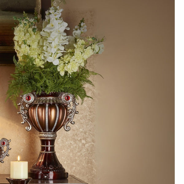 English Elm 17.5" Urn Shaped Bronze Vase with Silver Handles and Jeweled Accent for Mantel Display B072115839