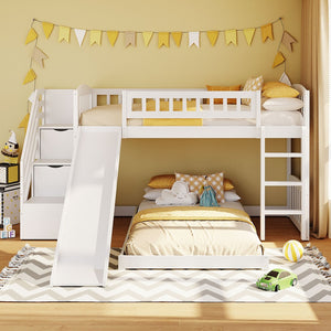 English Elm Stairway Twin Bunk Bed with Slide Storage Drawers and Guardrail Kids Bedroom LT100156AAK-1