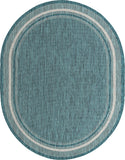 Unique Loom Outdoor Border Soft Border Machine Made Border Rug Teal, Ivory/Gray 7' 10" x 10' 0"