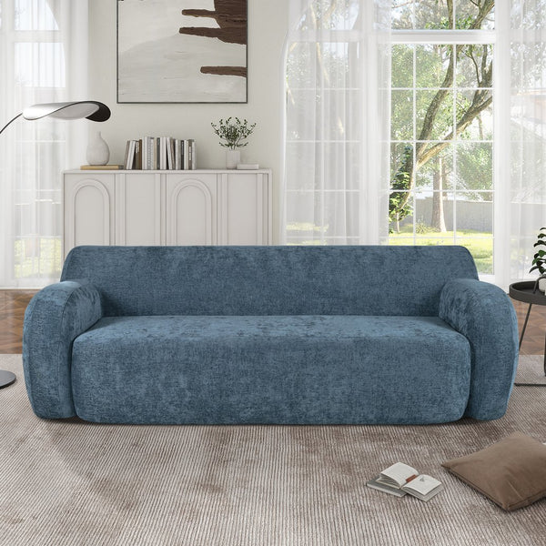 English Elm U_Style Minimalist 81.5" Curved Compression 3-Seater Sofa — Space-Saving Modern Upholstered Design Dark Blue N711P192002C