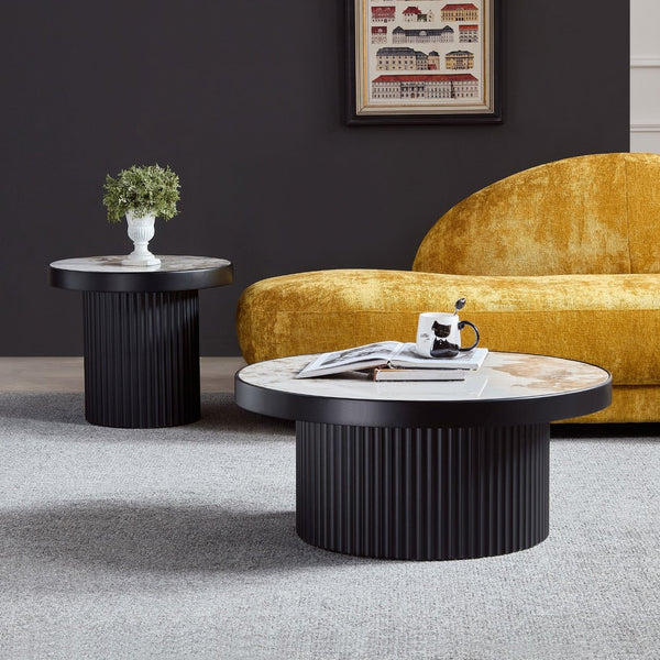 English Elm Coffee Table Nesting Set Round Mdf Pair Walnut Finish for Modern Living Rooms W876S00336