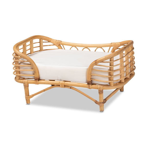 English Elm Modern Rattan Woven Pet Bed with Cushion Bohemian Artisan Frame for Any Room B2750P470057