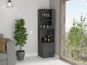 English Elm Syrah Corner Bar Cabinet with 8 Bottle Cubbies, Double Doors, 2 Open Shelves & Glass Rack Gray 46.9 L x 23.6 W x 7.1 H B20091986