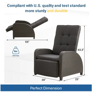 English Elm 30" Wide Reclining Patio Lounge Chair with Footrest and Weather Resistant Frame B082P455130