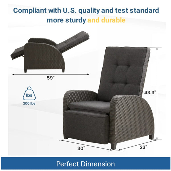English Elm 30" Wide Reclining Patio Lounge Chair with Footrest and Weather Resistant Frame B082P455130