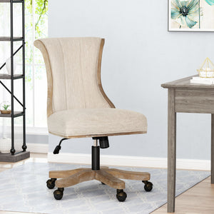 English Elm Christopher Knight Home® - SWIVEL&LIFT Modern Rollback Office Chair with Vertical Channel Stitching, Rubberwood Frame & Casters Beige+Natural 71885.00FBGENTL