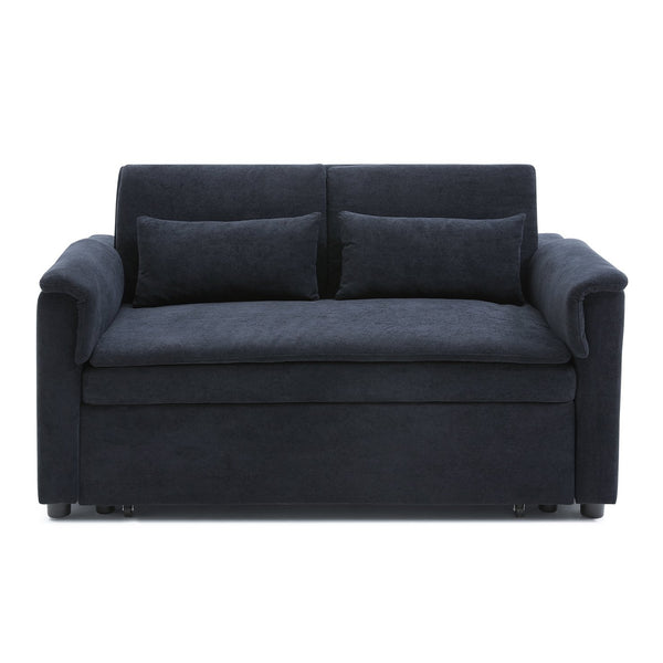 English Elm 55" Velvet Two Seater Pull Out Sofa Bed with USB Ports, Side Pockets, Adjustable Backrest, Compact Lounger Black W2677P288324