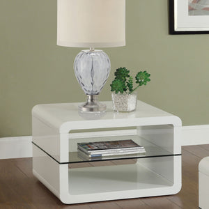 English Elm Emerson White High Gloss One-Shelf Rectangular End Table with Glass Shelf Modern Minimalist Chic B062P331042