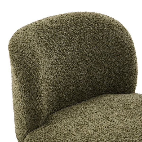 English Elm Boucle Rounded Accent Chair with Rubberwood Legs for Modern Minimalist Living Rooms Natural Wood,Olive Green N776P423410G
