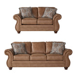 English Elm Leinster Faux Leather Sofa and Loveseat With Antique Bronze Nailheads