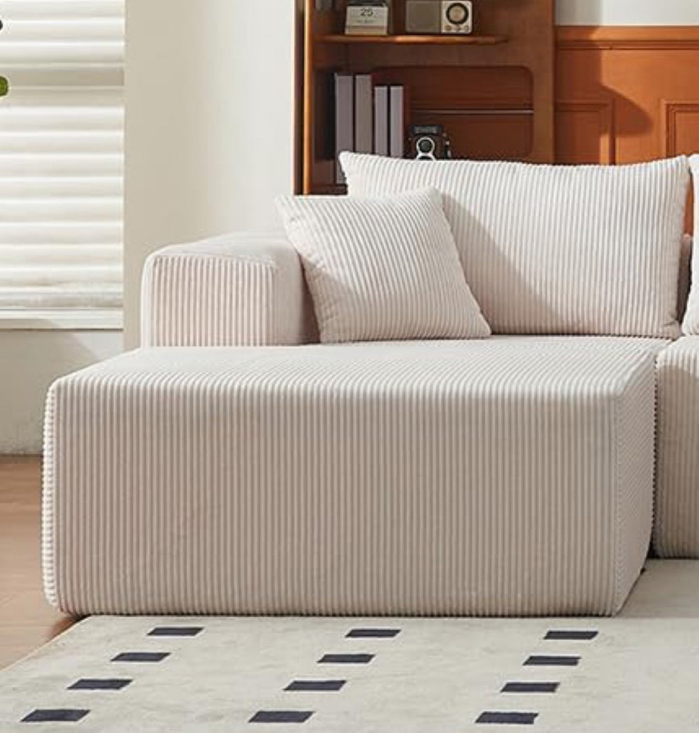 English Elm Left Facing Corduroy Sectional Sofa with Ottoman Modular Sleeper for Living Room Beige W2656P312089